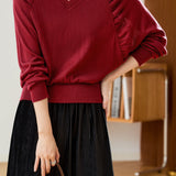 Casual Loose Batwing Sleeve Pleated Waist Knit Top