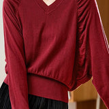 Casual Loose Batwing Sleeve Pleated Waist Knit Top