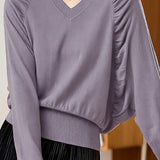 Casual Loose Batwing Sleeve Pleated Waist Knit Top