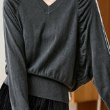 Casual Loose Batwing Sleeve Pleated Waist Knit Top