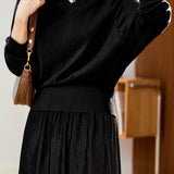 Casual Loose Batwing Sleeve Pleated Waist Knit Top