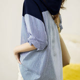 Casual Loose Color-Block Striped Hooded Shirt