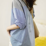 Casual Loose Color-Block Striped Hooded Shirt