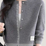 Casual Lace Trim Button Patchwork Knit Cardigan
