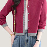 Casual Lace Trim Button Patchwork Knit Cardigan
