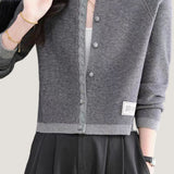 Casual Lace Trim Button Patchwork Knit Cardigan