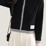 Casual Lace Trim Button Patchwork Knit Cardigan