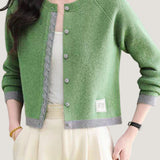 Casual Lace Trim Button Patchwork Knit Cardigan