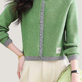 Casual Lace Trim Button Patchwork Knit Cardigan