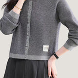 Casual Lace Trim Button Patchwork Knit Cardigan