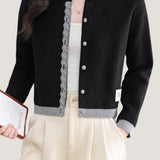 Casual Lace Trim Button Patchwork Knit Cardigan