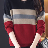 Casual Round Neck Color-Block Striped Long Sleeve Sweater