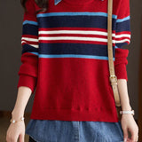 Casual Faux Layered Denim Patchwork Striped Shirt