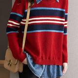 Casual Faux Layered Denim Patchwork Striped Shirt
