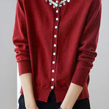 Elegant Shell Knit Long Sleeve Cardigan