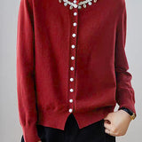 Elegant Shell Knit Long Sleeve Cardigan