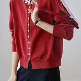 Elegant Shell Knit Long Sleeve Cardigan