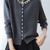Elegant Shell Knit Long Sleeve Cardigan