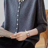 Elegant Shell Knit Long Sleeve Cardigan
