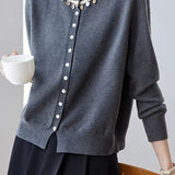 Elegant Shell Knit Long Sleeve Cardigan