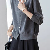 Elegant Shell Knit Long Sleeve Cardigan