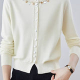 Elegant Shell Knit Long Sleeve Cardigan