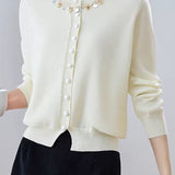 Elegant Shell Knit Long Sleeve Cardigan