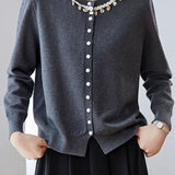 Elegant Shell Knit Long Sleeve Cardigan