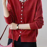 Elegant Shell Knit Long Sleeve Cardigan