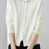 Elegant Shell Knit Long Sleeve Cardigan