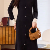 Elegant Beaded Waist-Defined Knit Dress
