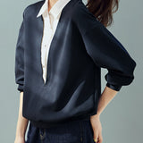 Casual Color-Block Patchwork Faux Layered Long Sleeve Sweatshirt
