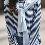 Casual Loose Color-Block Striped Shawl Knit Top