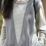 Casual Loose Color-Block Striped Shawl Knit Top