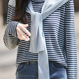 Casual Loose Color-Block Striped Shawl Knit Top