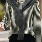 Casual Loose Color-Block Striped Shawl Knit Top