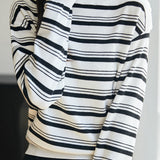Exquisite Elegant Striped Color-Block Button Knit Top