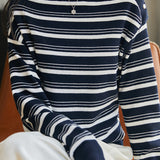 Exquisite Elegant Striped Color-Block Button Knit Top