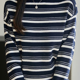 Exquisite Elegant Striped Color-Block Button Knit Top