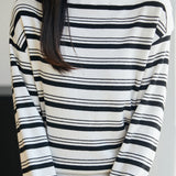 Exquisite Elegant Striped Color-Block Button Knit Top