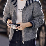 Casual Versatile Double-Headed Zip Navy Collar Jacket