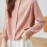 Elegant Round Neck Chiffon and Knit Patchwork Top