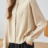 Elegant Round Neck Chiffon and Knit Patchwork Top