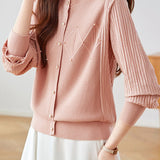Elegant Round Neck Chiffon and Knit Patchwork Top