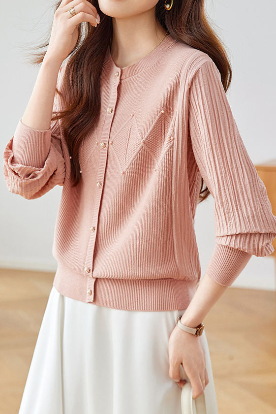 Elegant Round Neck Chiffon and Knit Patchwork Top - liwisi