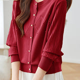 Elegant Round Neck Chiffon and Knit Patchwork Top