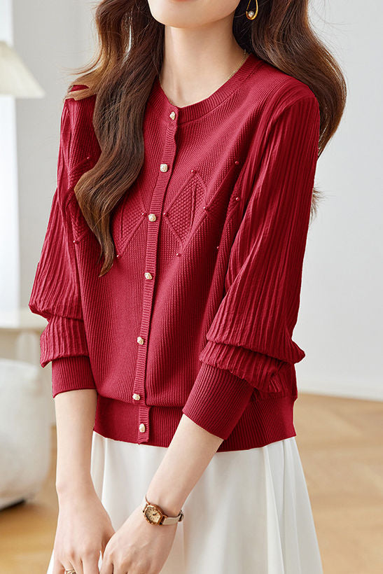 Elegant Round Neck Chiffon and Knit Patchwork Top - liwisi