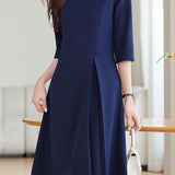 Simple Elegant Mid-Sleeve Pleated Dress