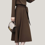 Elegant Mock Neck Waist-Cinched A-Line Knitted Dress