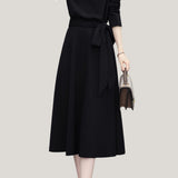 Elegant Mock Neck Waist-Cinched A-Line Knitted Dress